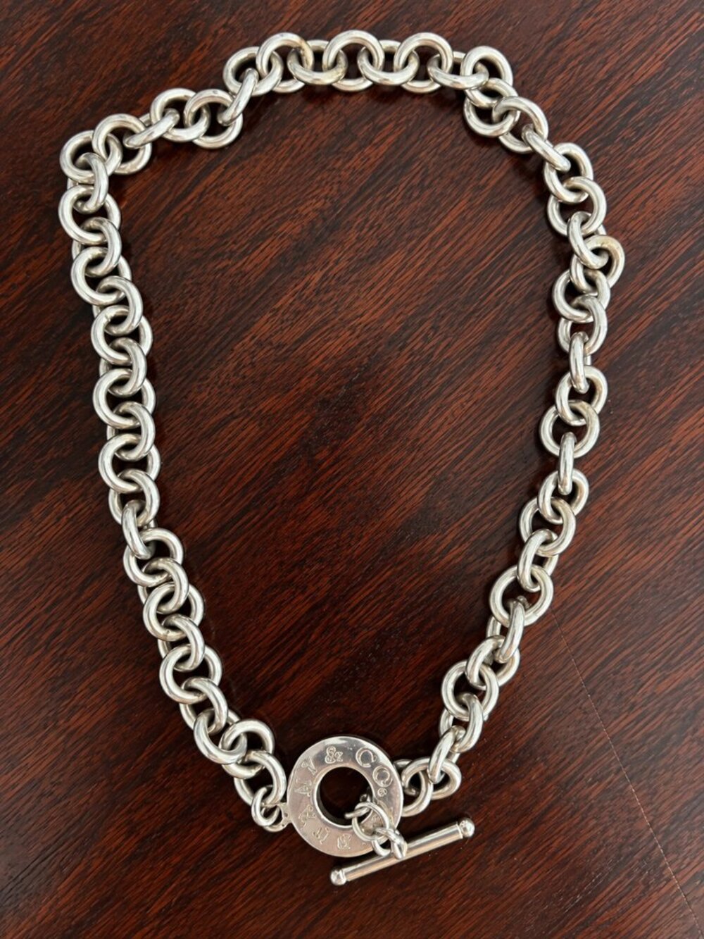 Vintage Tiffany & Co. Sterling Silver Toggle Necklace 18" Signed Round Link